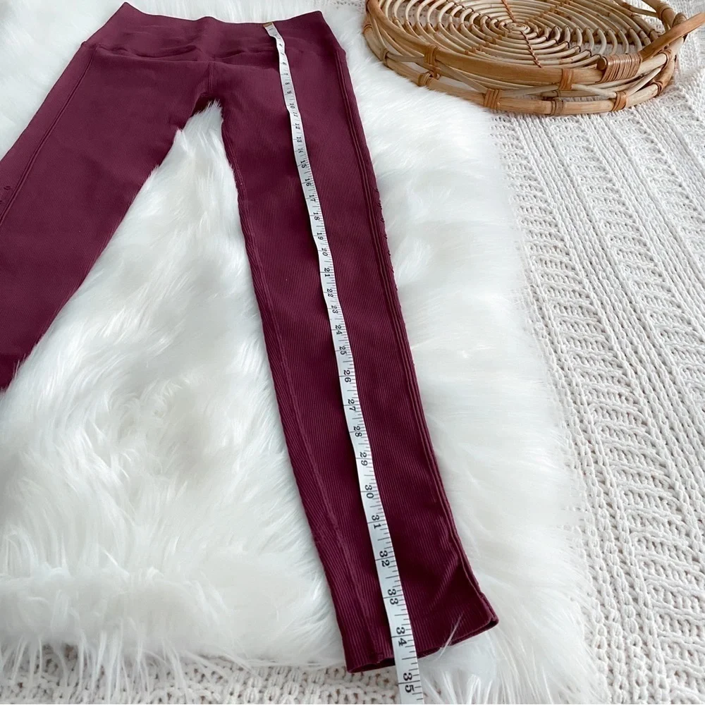 Spiritual Gangster Self Love Yoga Leggings Burgundy Maroon Cutout Rib High Rise